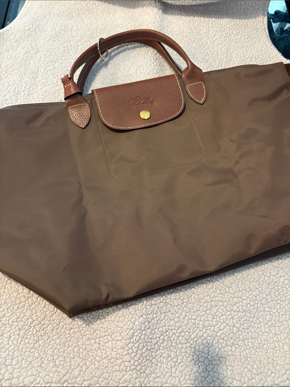 Longchamp Brown Nylon Tote with Leather Trim